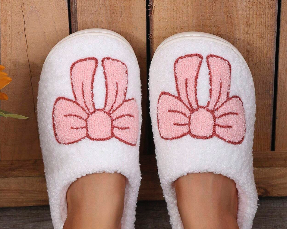Coquette Bow embroidered slippers