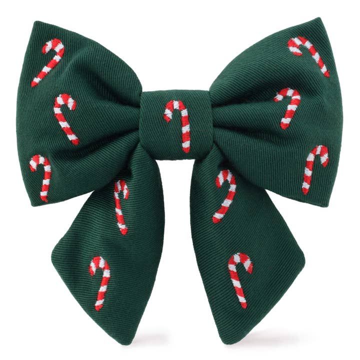 Candy cane embroidered sailor bow (green)