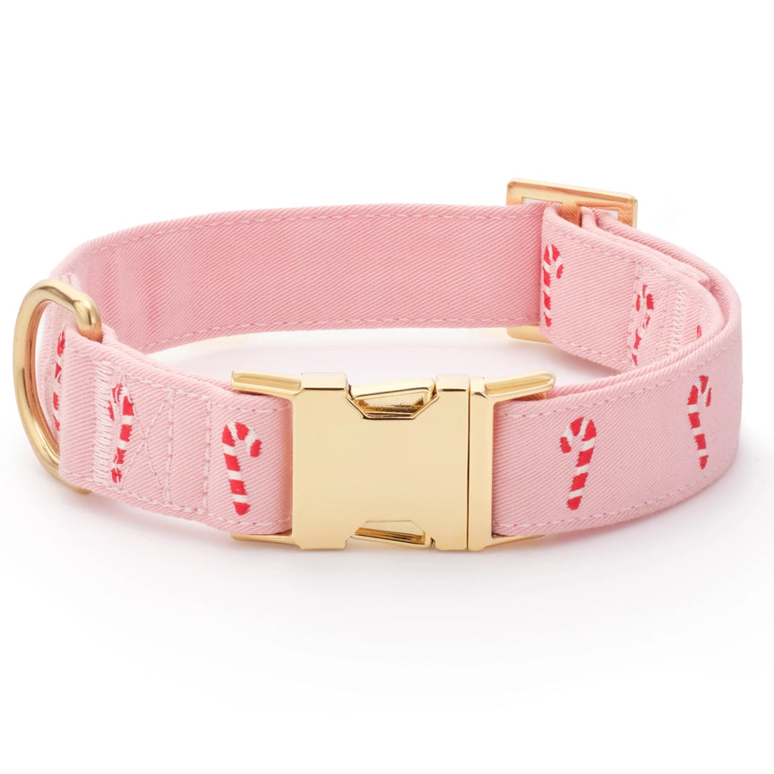 Blush Pink Candy Canes Embroidered Dog Collar