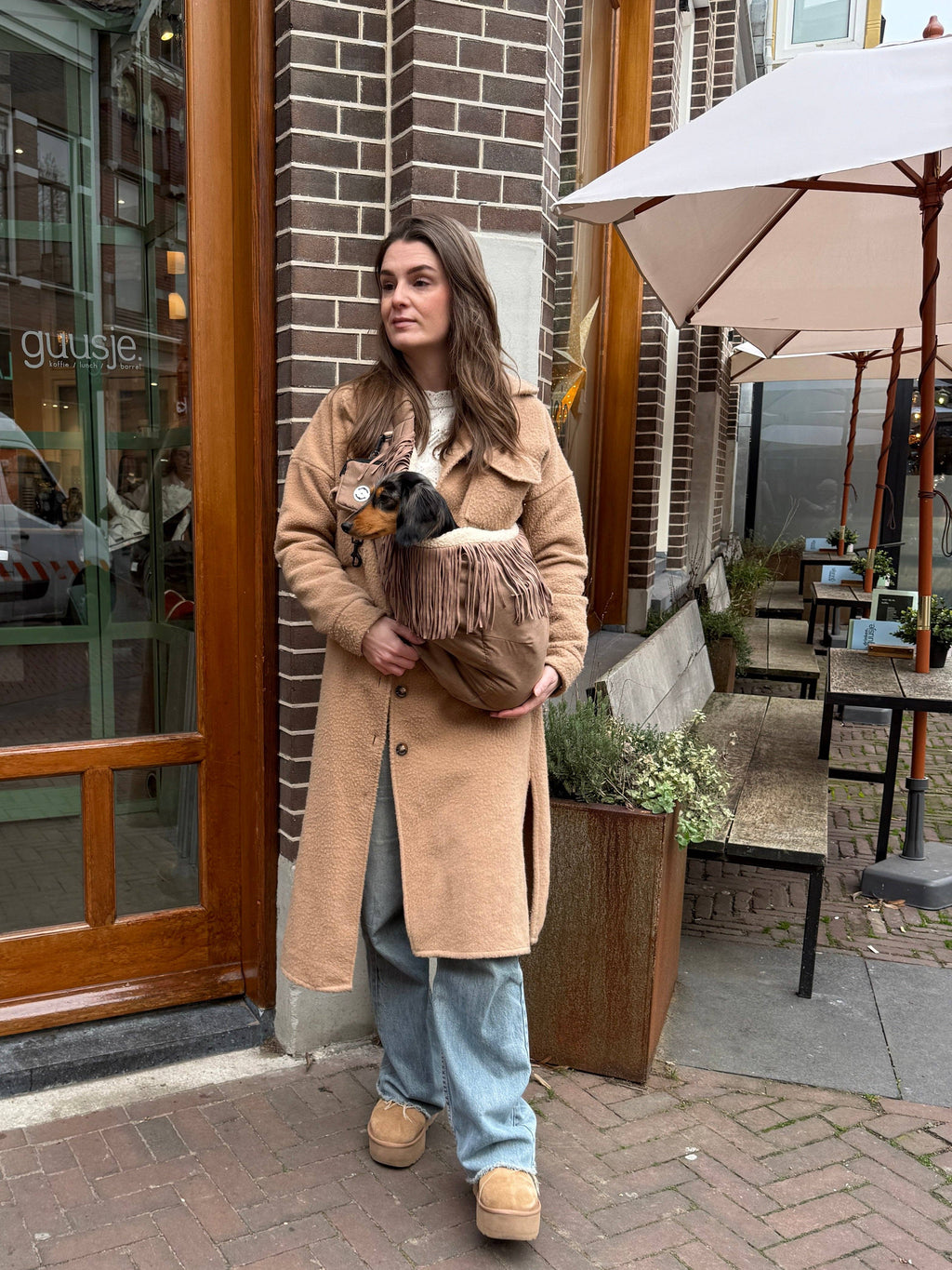 Fringe sling dog carrier bag