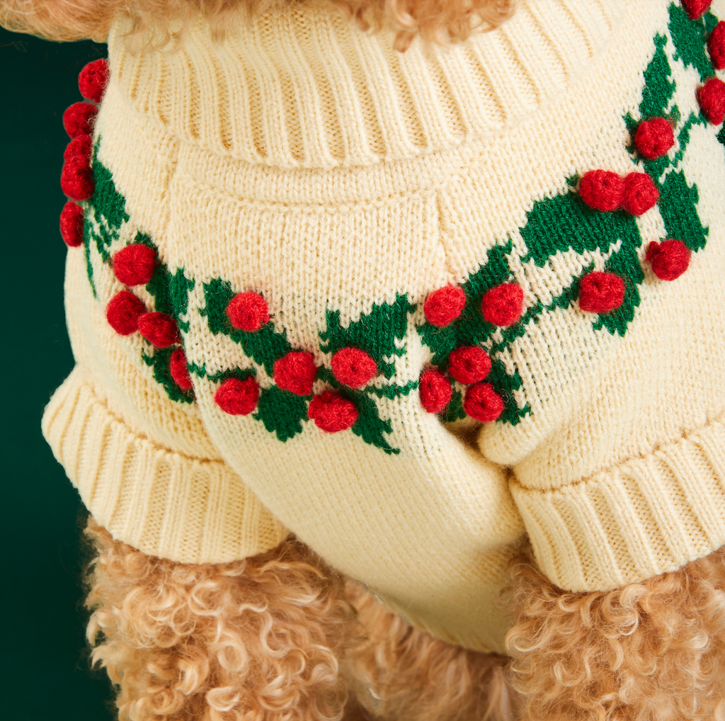 Holly Bobble Holiday Dog Sweater