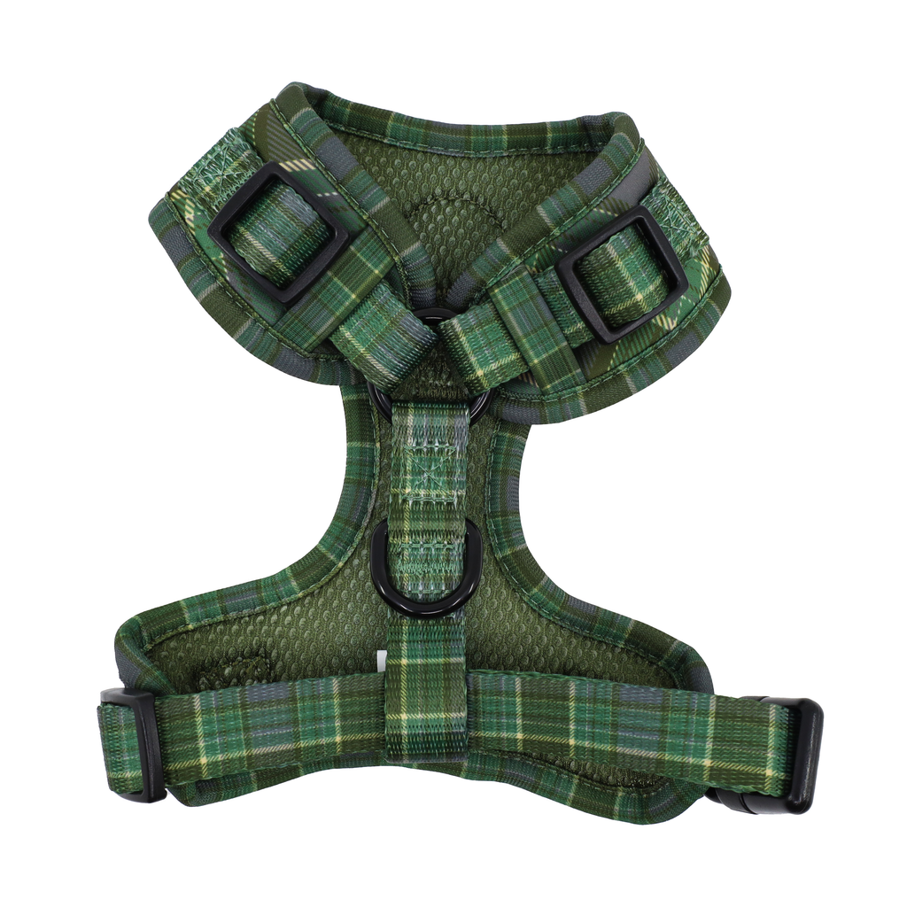 Green Plaid Adjustable Dog Harness