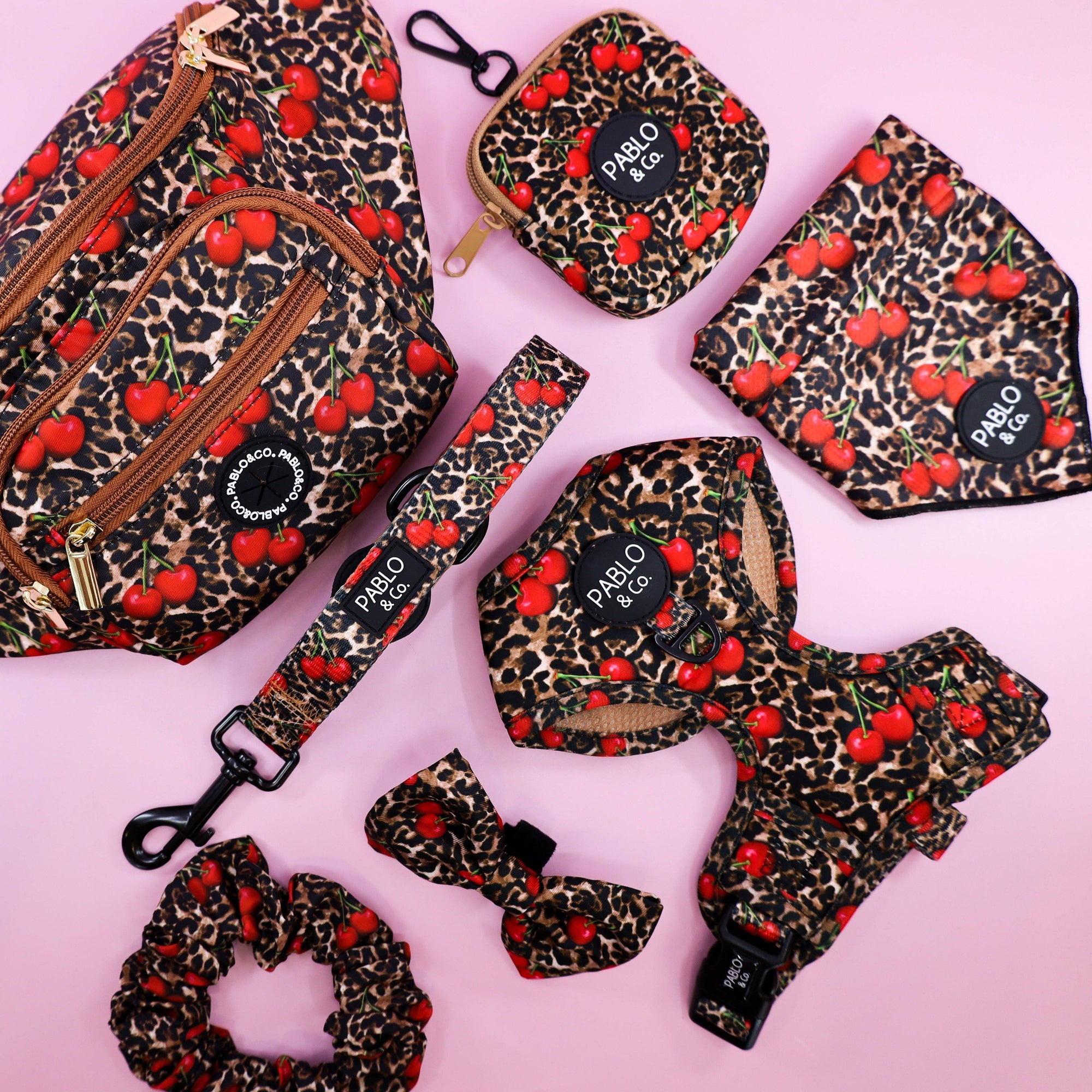 Leopard Cherries: Adjustable Dog Harness