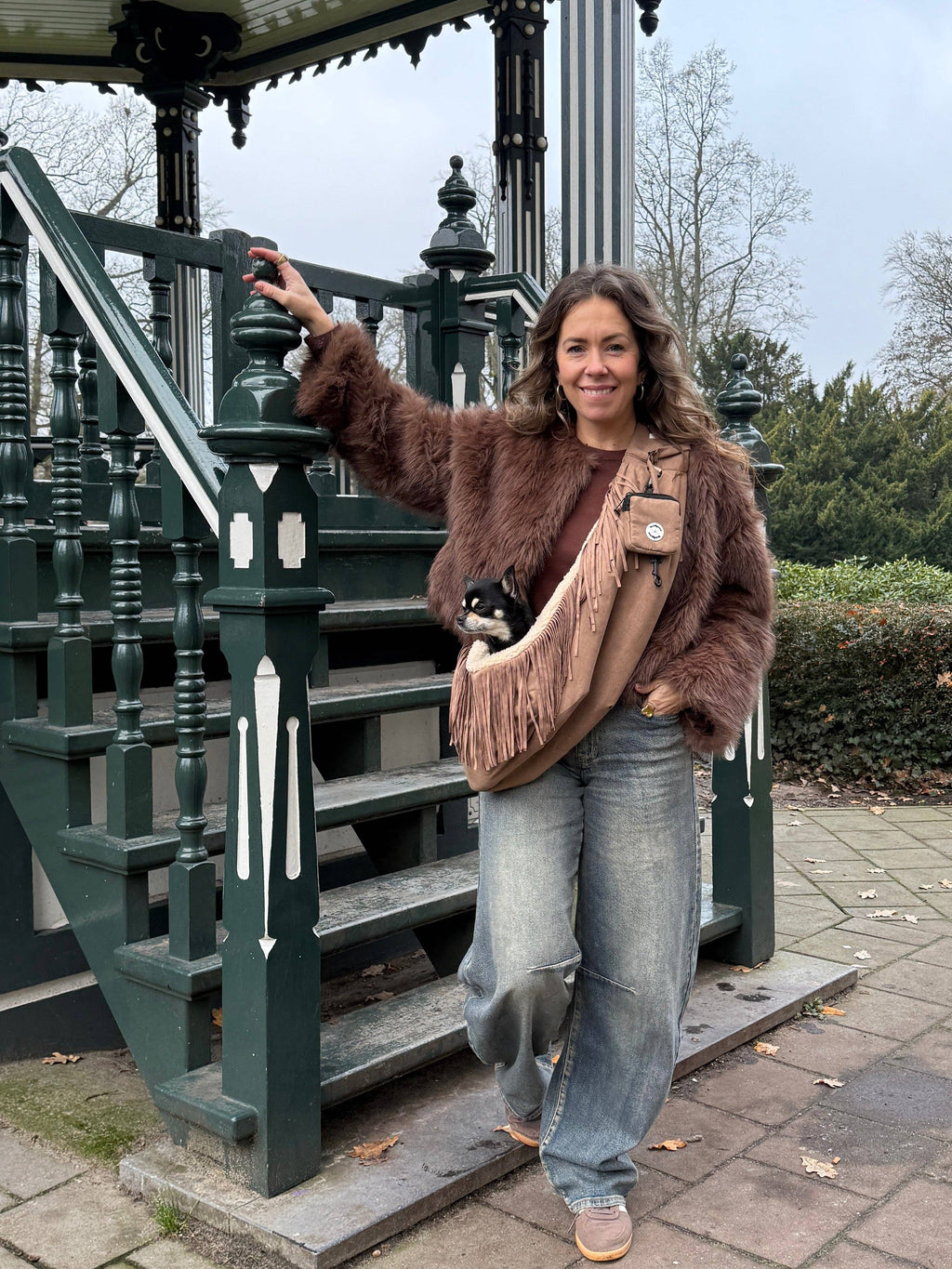 Fringe sling dog carrier bag