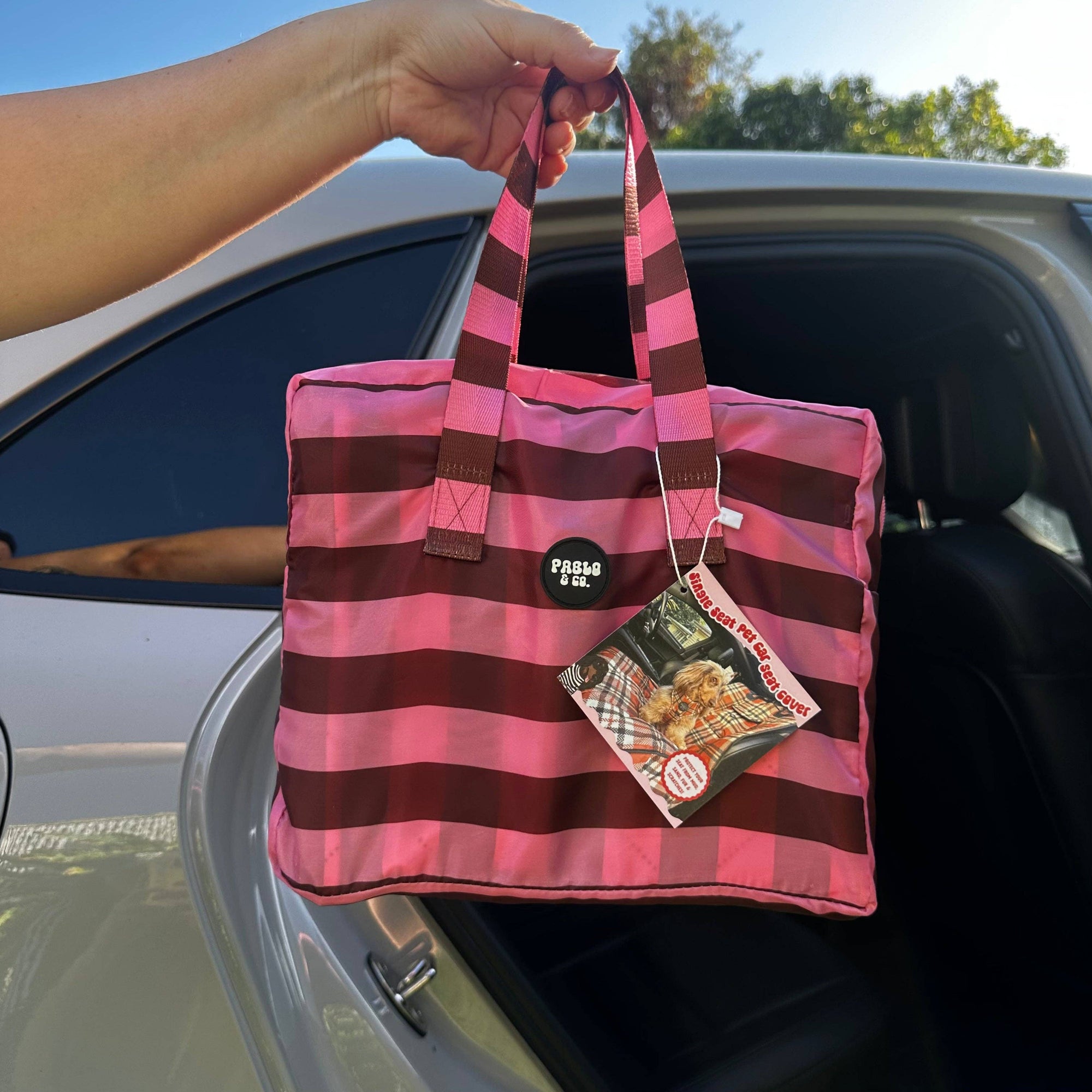 Blushing Stripes: Deluxe Single Car Dog Seat Cover