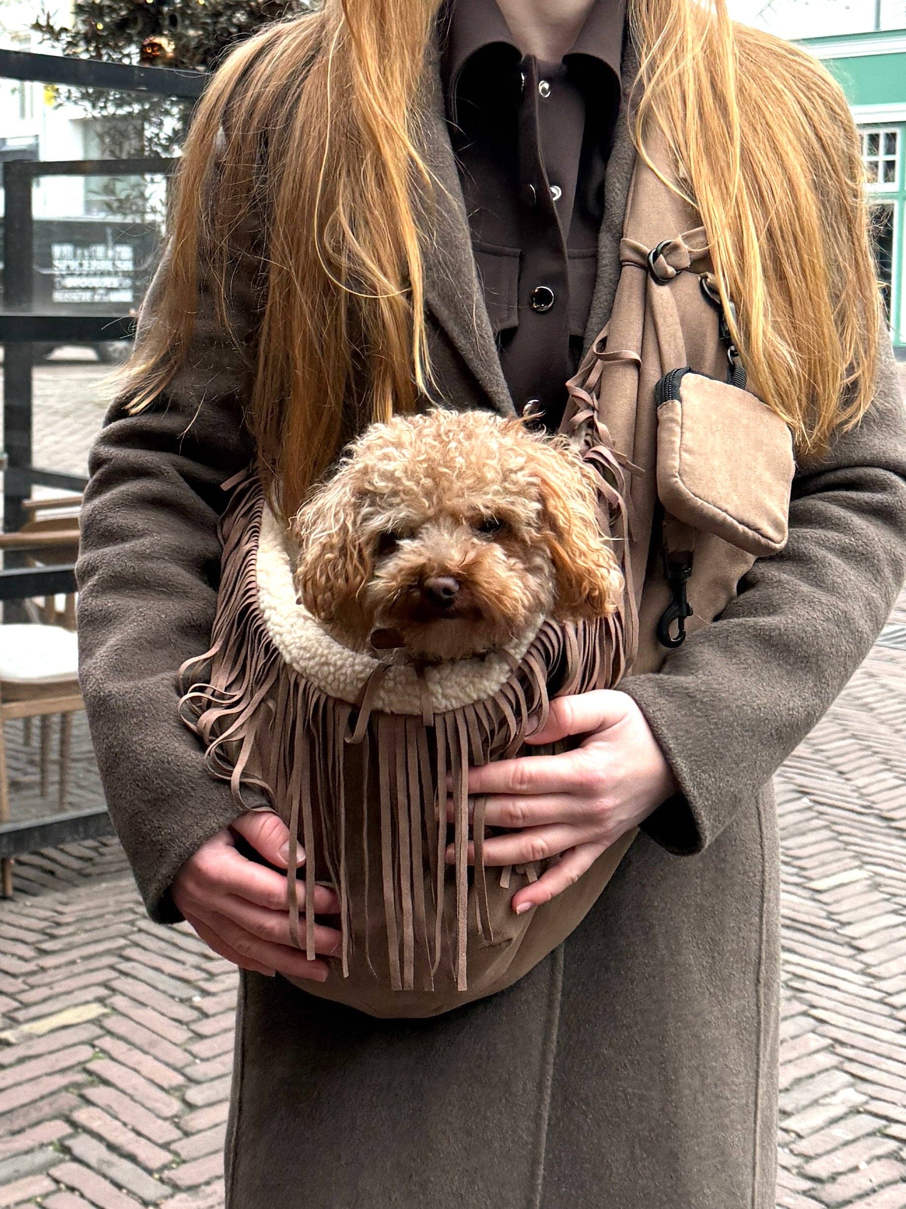 Fringe sling dog carrier bag