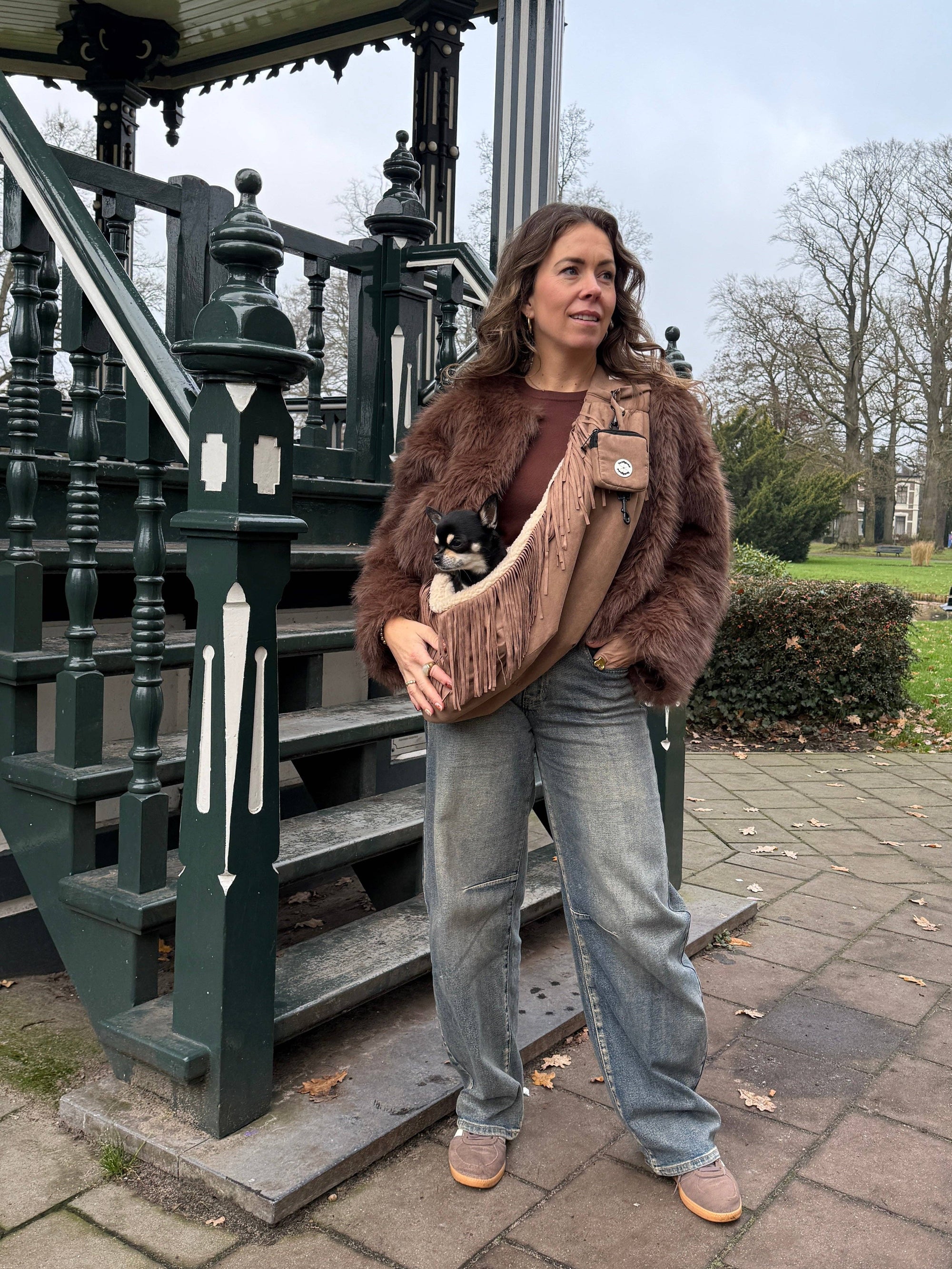 Fringe sling dog carrier bag