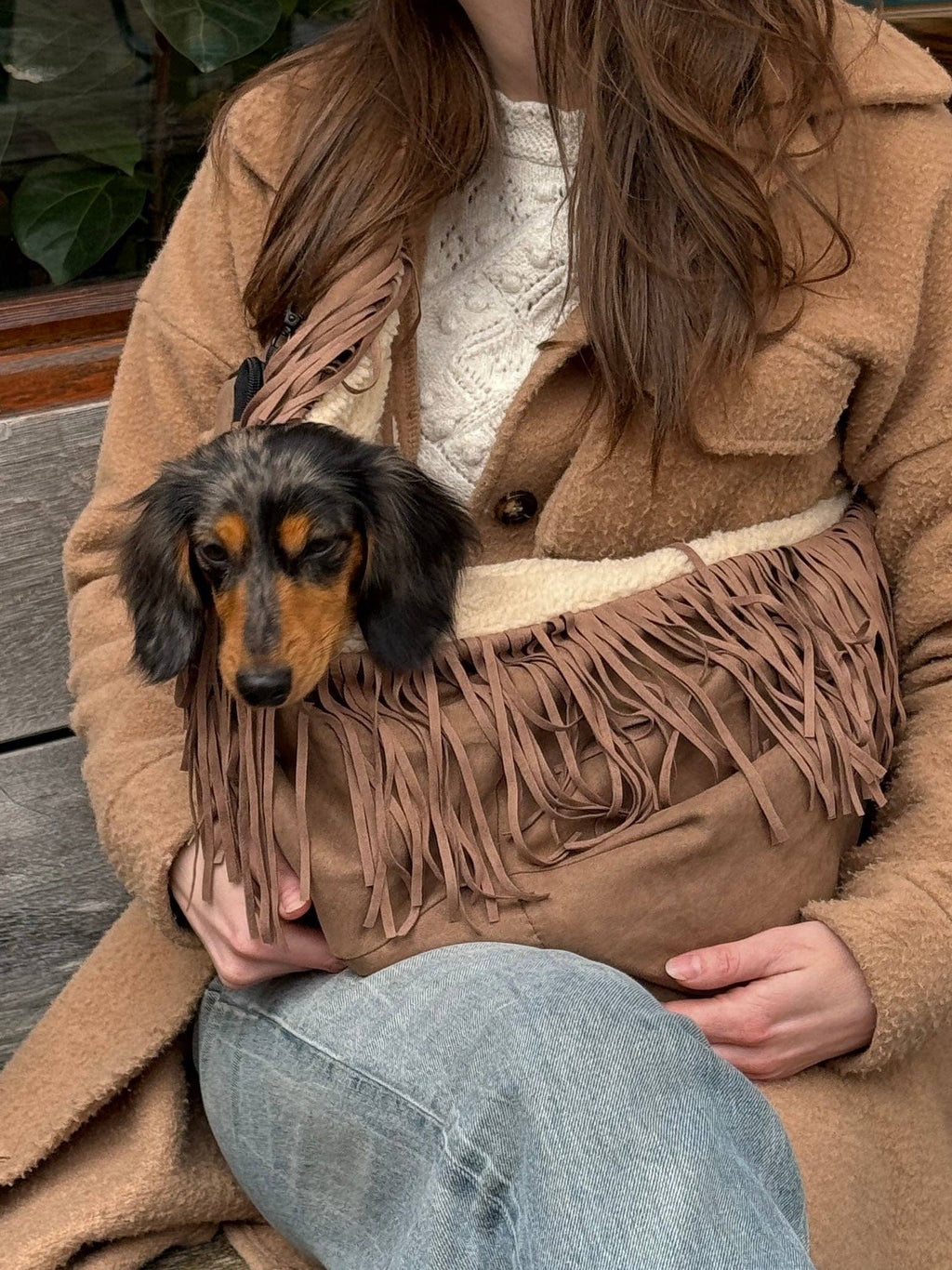 Fringe sling dog carrier bag