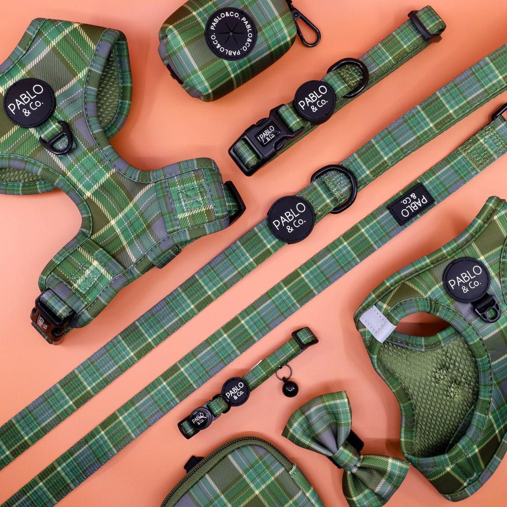 Green Plaid Adjustable Dog Harness