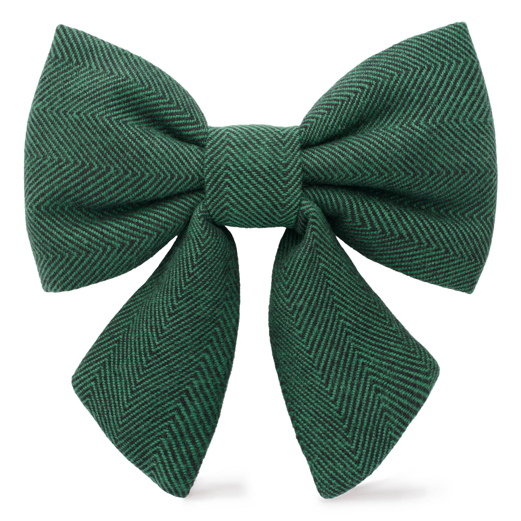 Evergreen Herringbone Lady Dog Bow