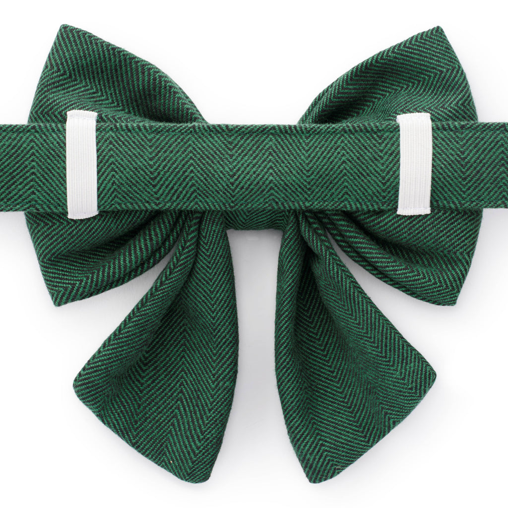 Evergreen Herringbone Lady Dog Bow