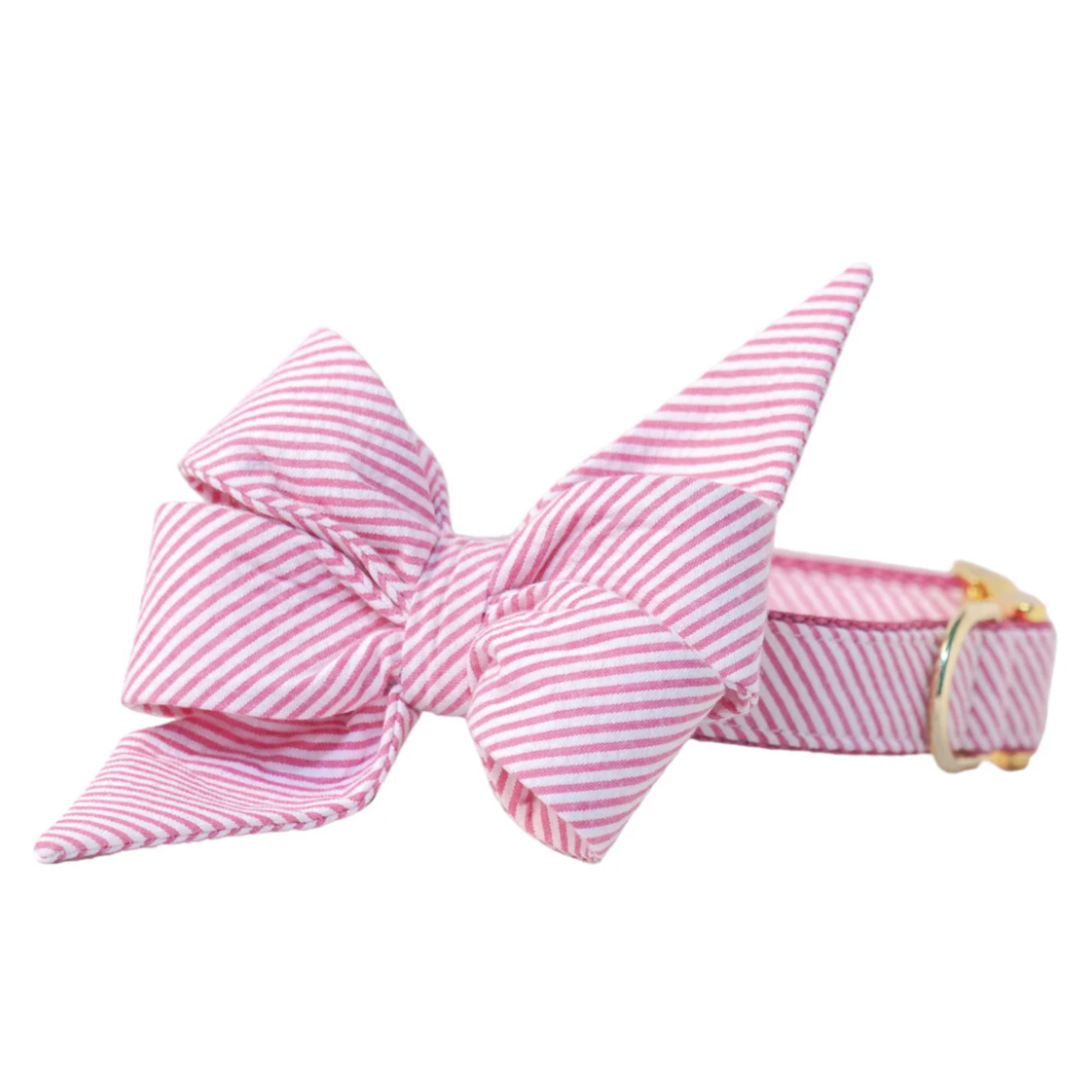 Fuchsia Seersucker Belle Bow Dog Collar