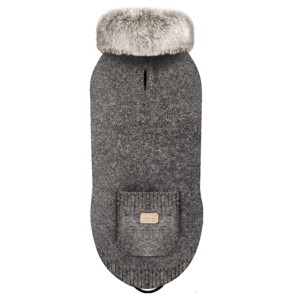 Grey fur collar dog jumper