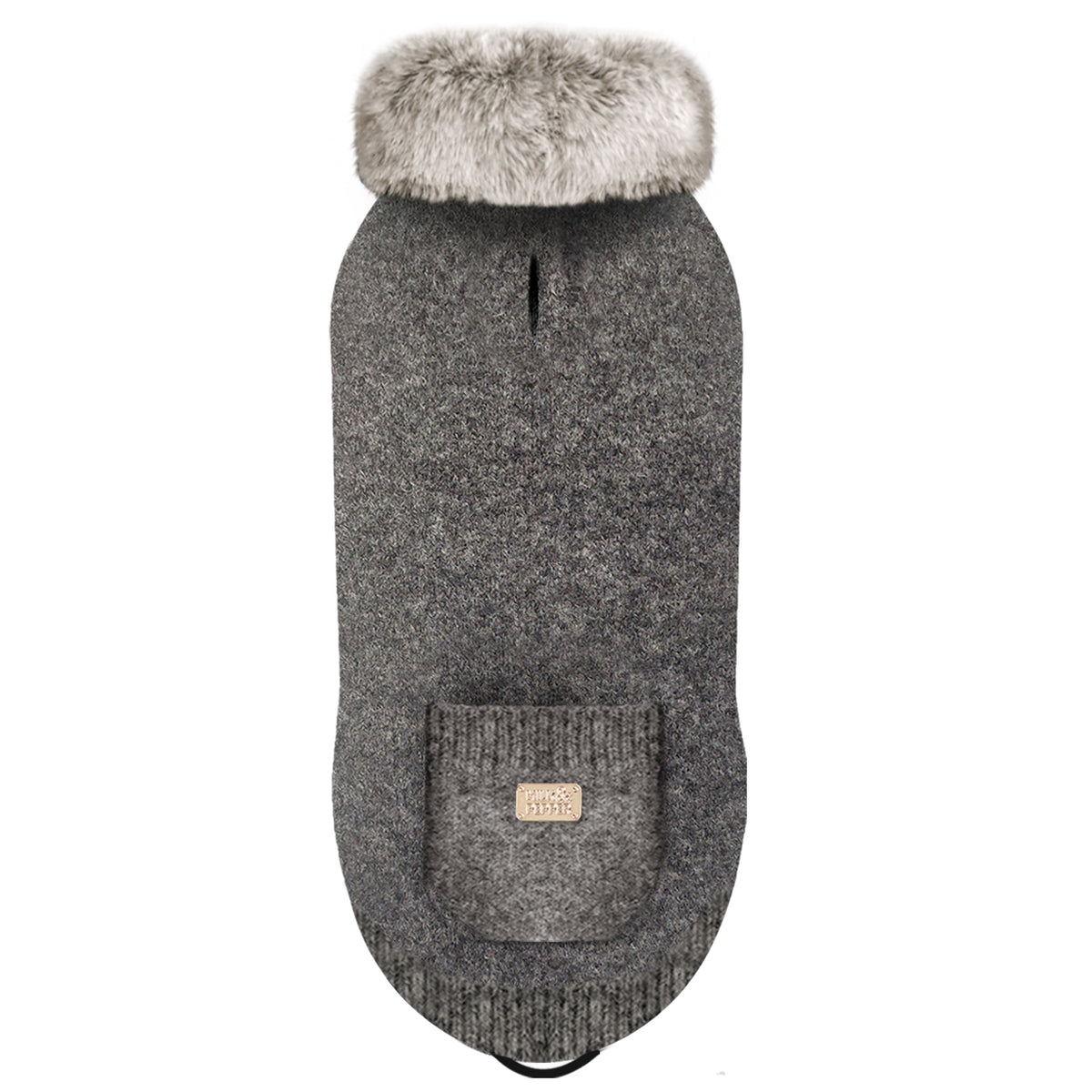 Grey fur collar dog jumper