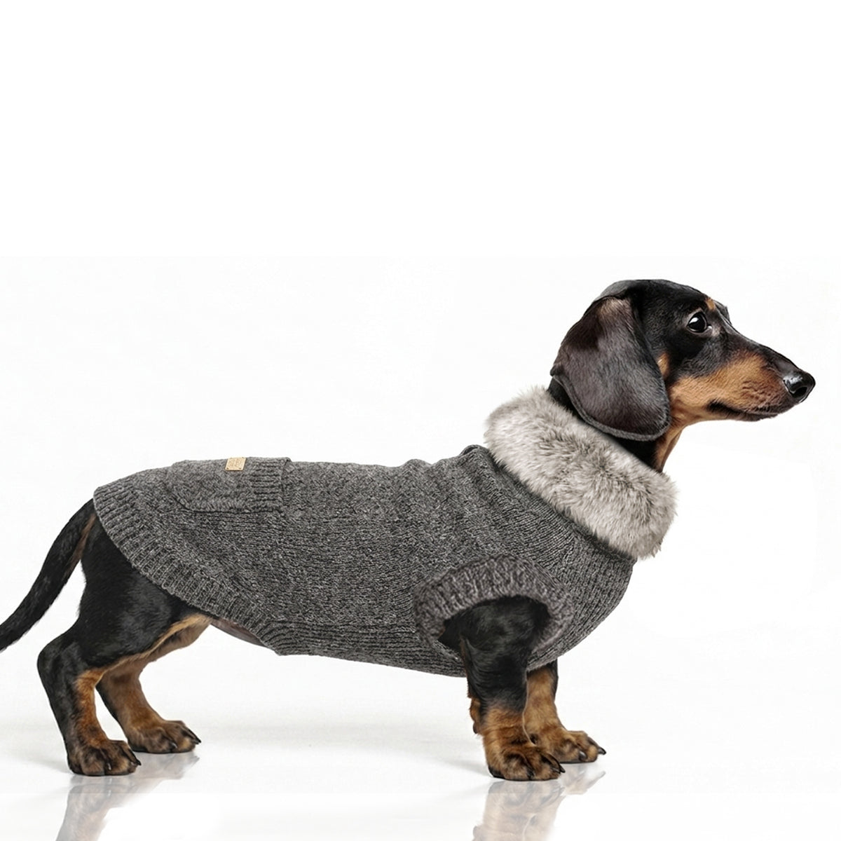 Grey fur collar dog jumper
