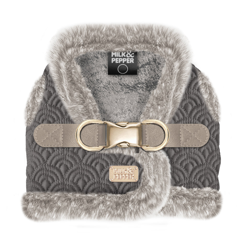 Grey fur dog harness