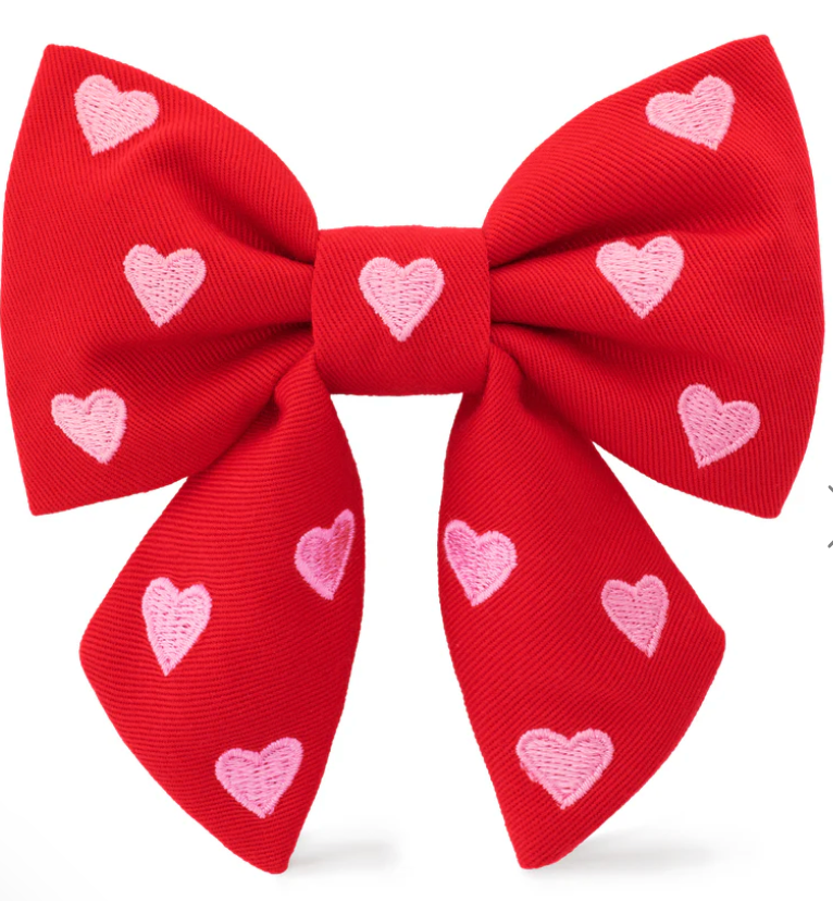 Hearts Embroidered Lady Dog Bow