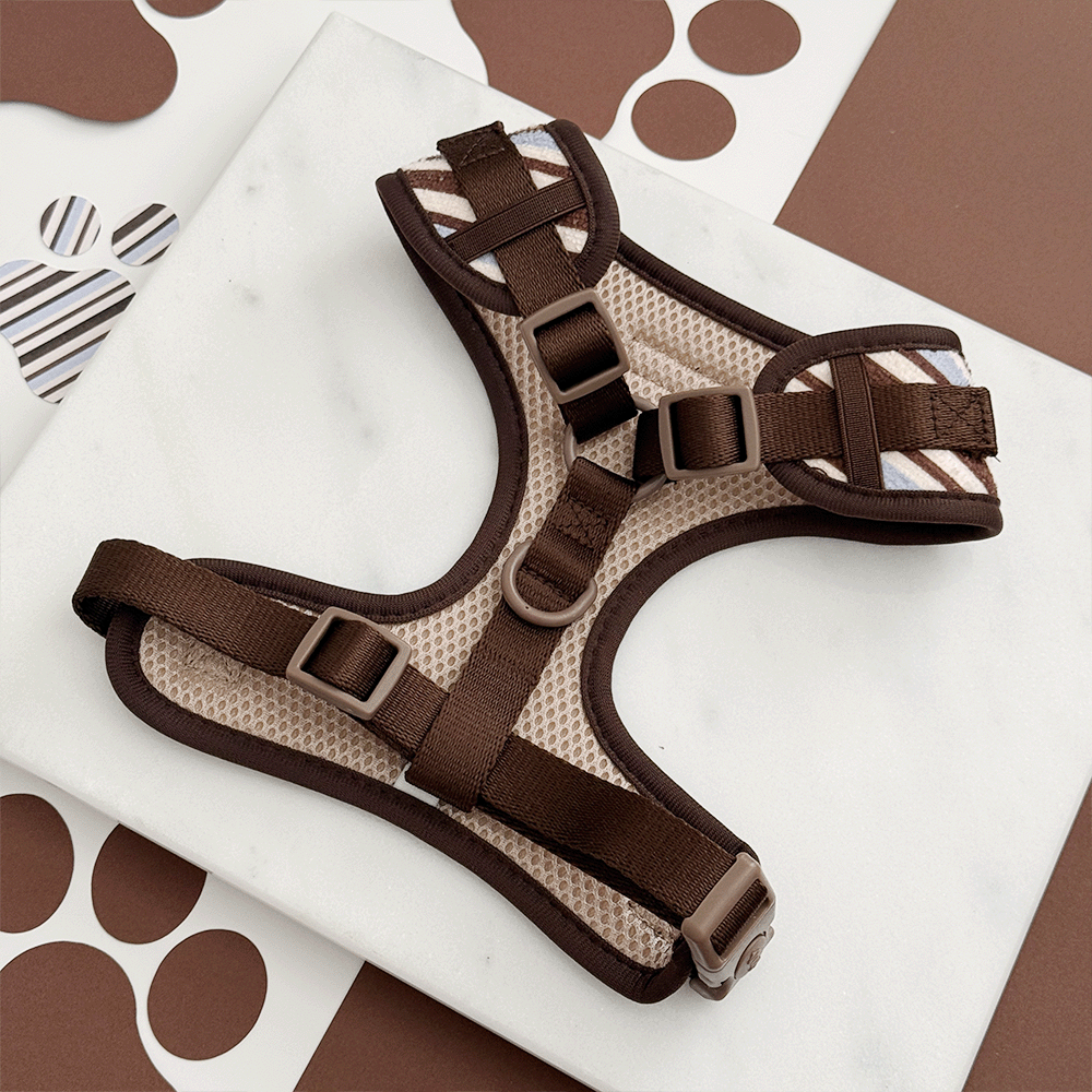 Brown & Blue Stripes Adjustable Neck  Dog HARNESS