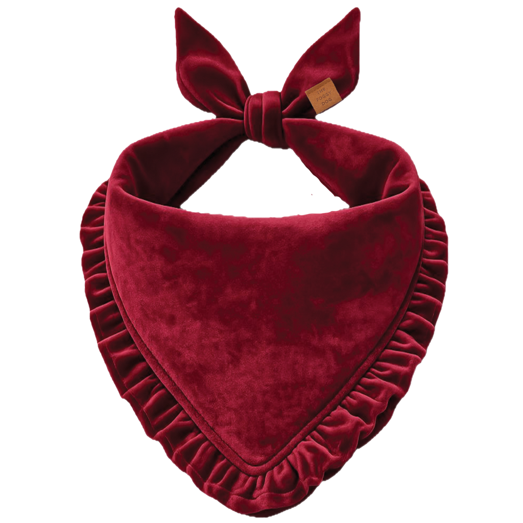 Burgundy Velvet Ruffled Dog Bandana