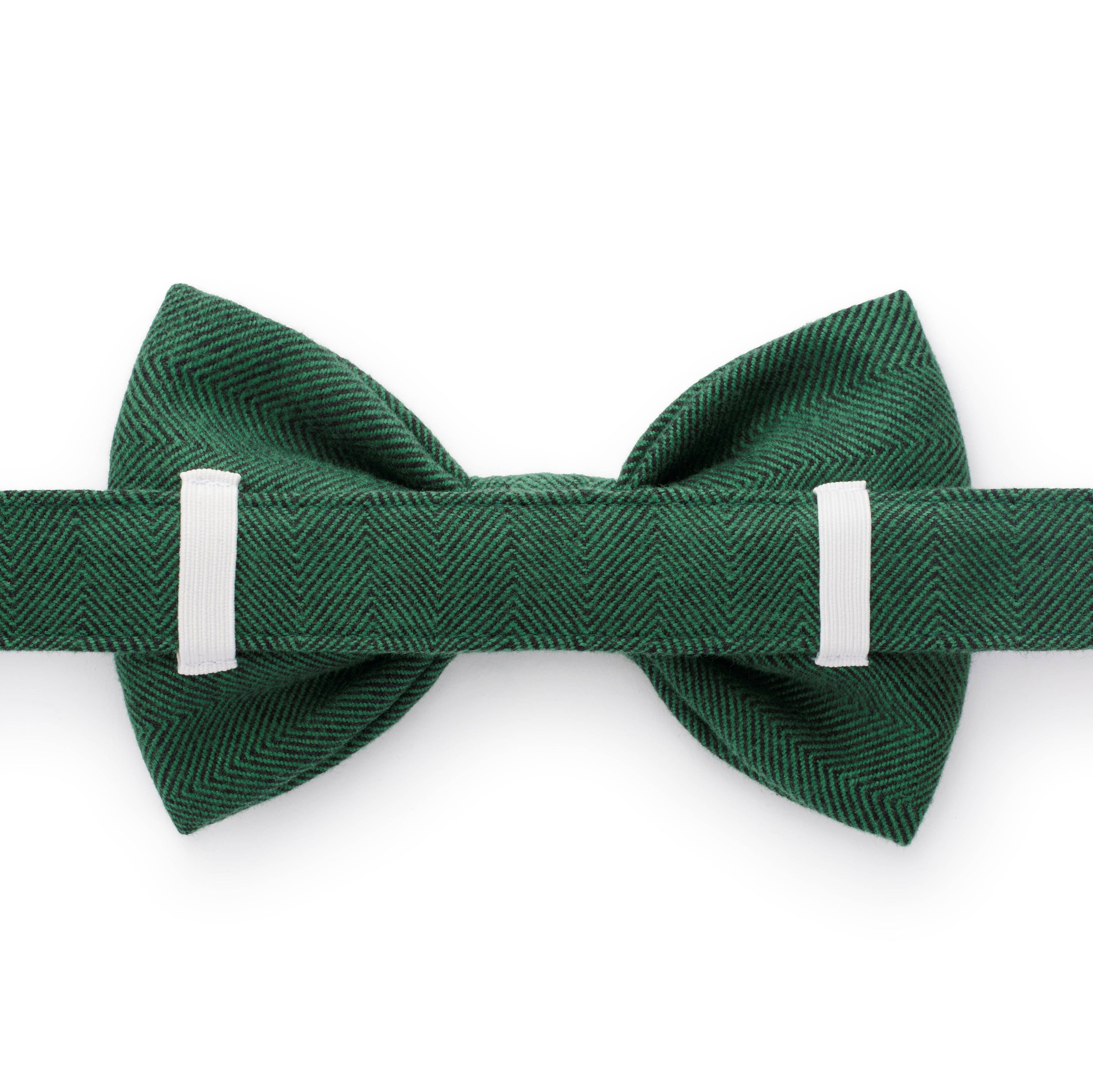 Evergreen Herringbone Dog Bow Tie