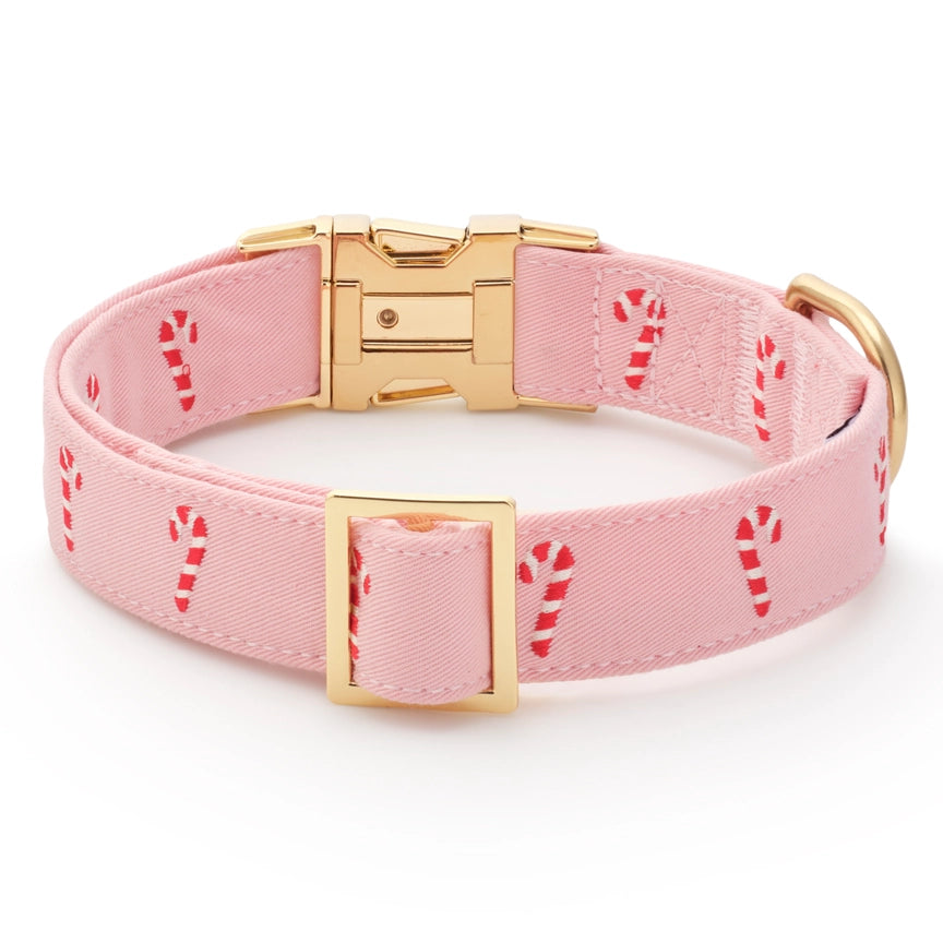 Blush Pink Candy Canes Embroidered Dog Collar