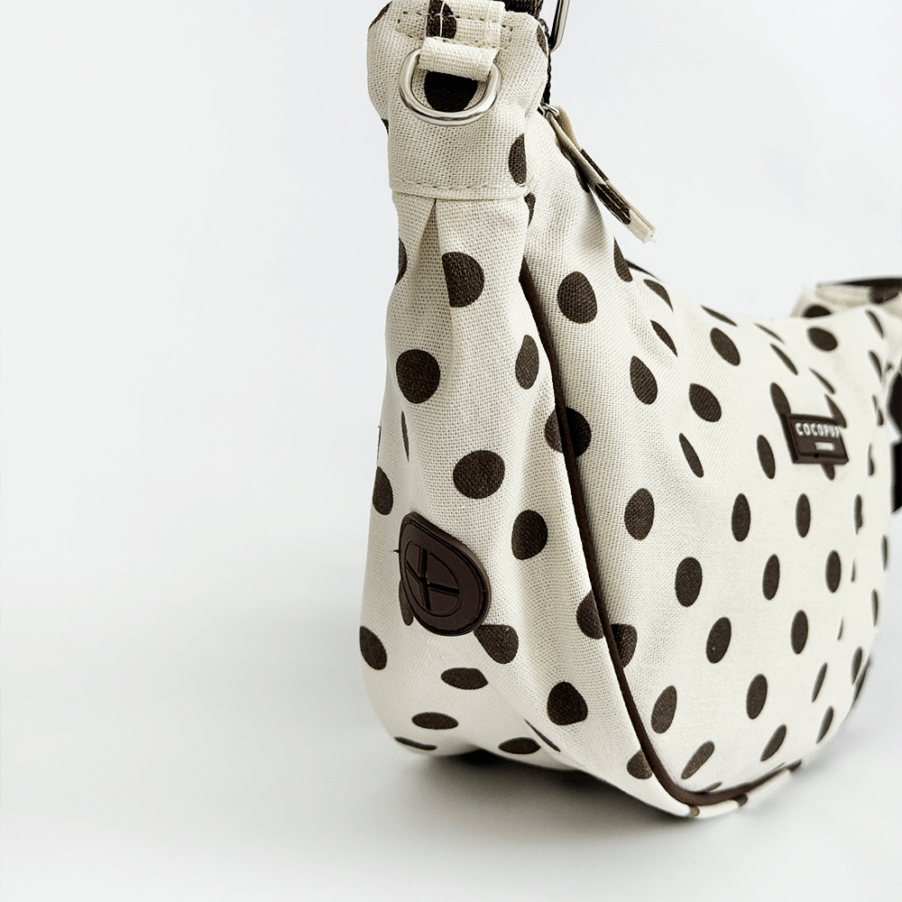 Crossbody Crescent Dog Walking Bag - Tiramisu Polka Dot