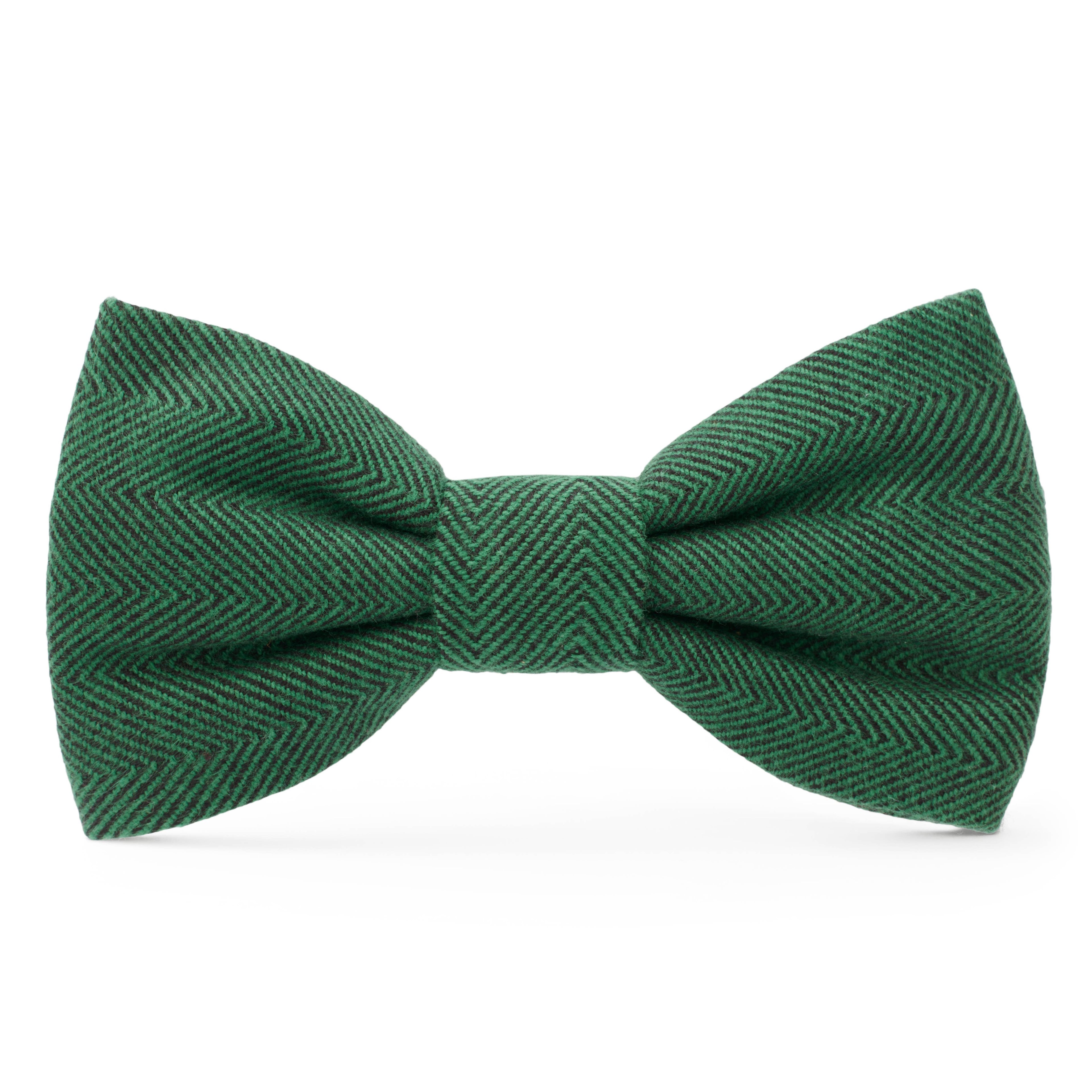 Evergreen Herringbone Dog Bow Tie