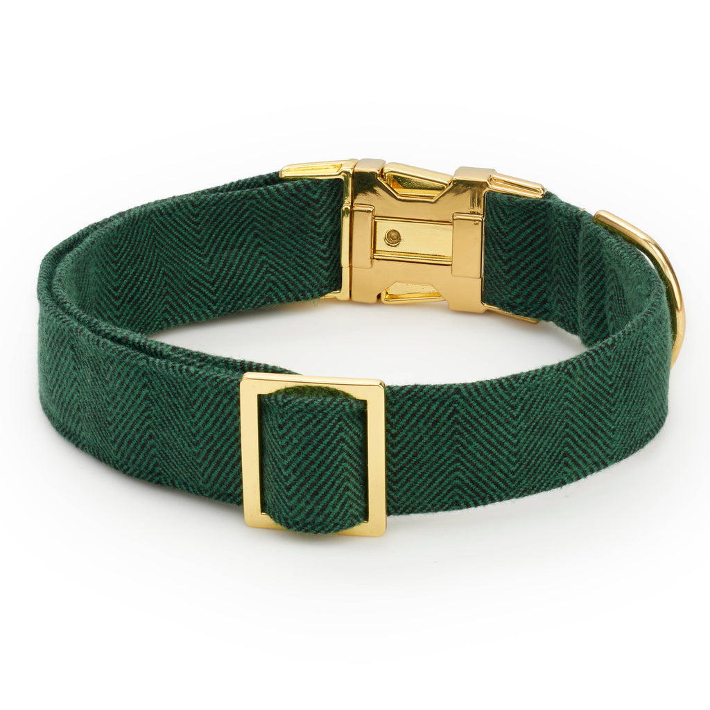 Evergreen Herringbone Dog Collar