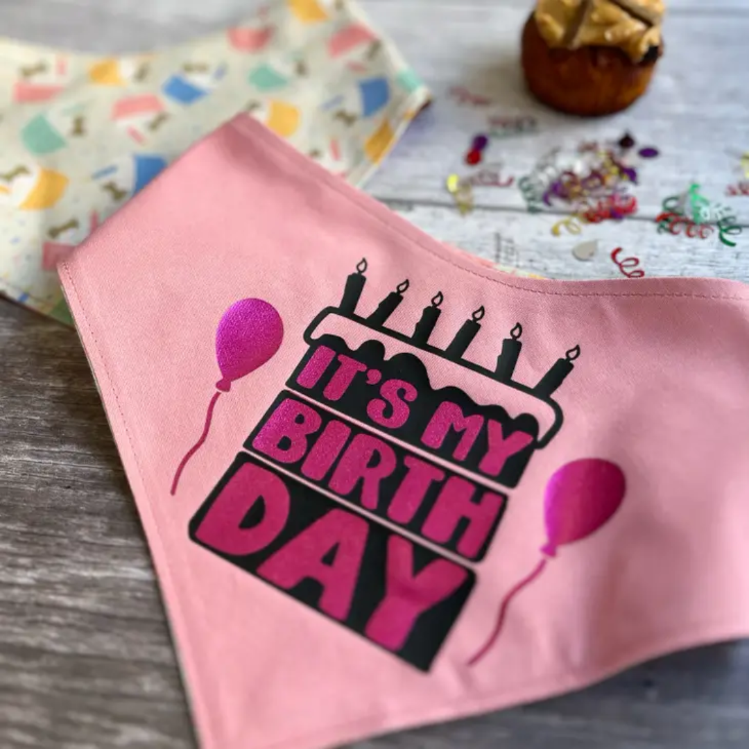Load image into Gallery viewer, It&amp;#39;s my Birthday Reversible Bandana (pink)
