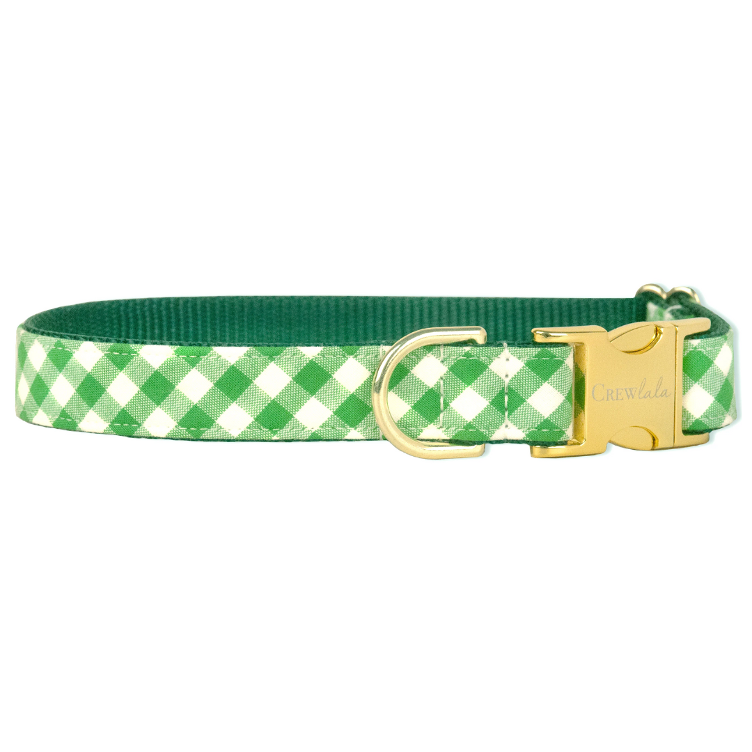 Green picnic plaid bow tie collar