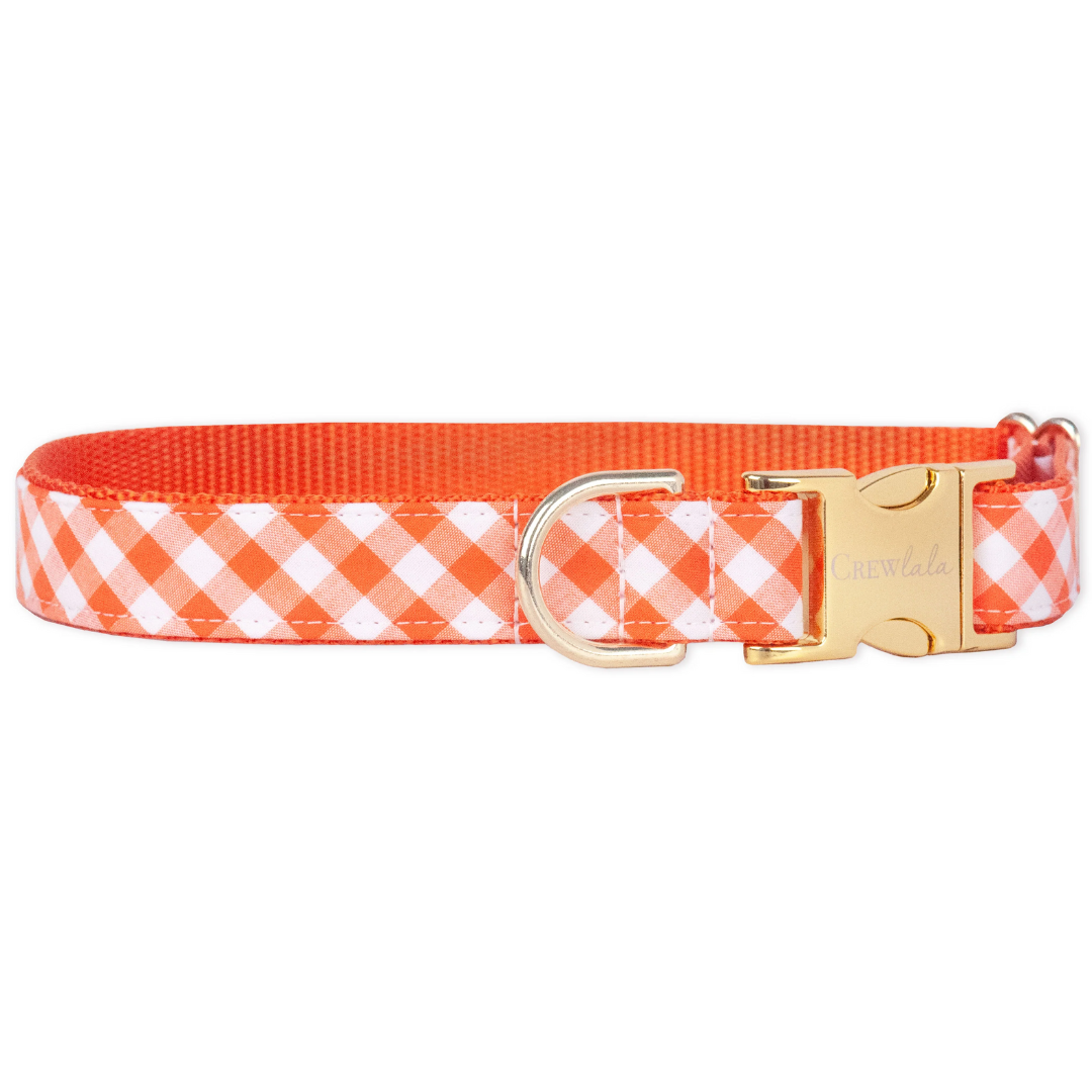 Orange picnic plaid bow tie collar