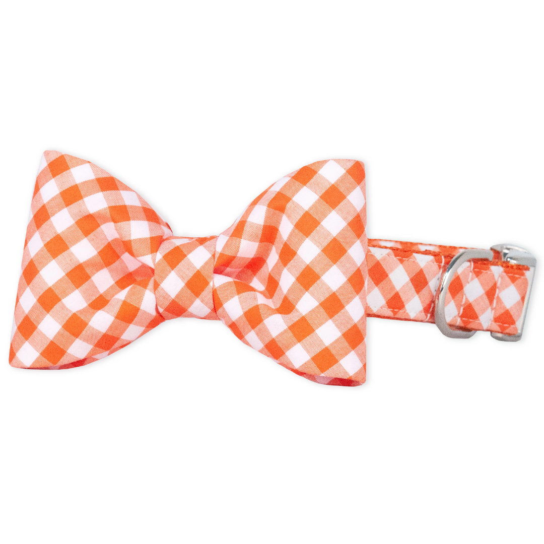 Orange picnic plaid bow tie collar