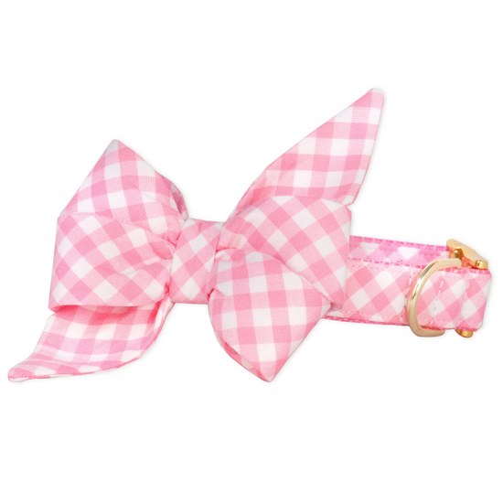 Baby Pink picnic plaid belle bow collar