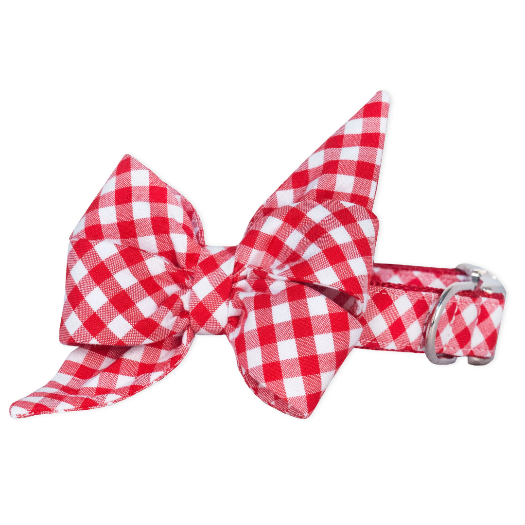 Red picnic plaid bow belle collar